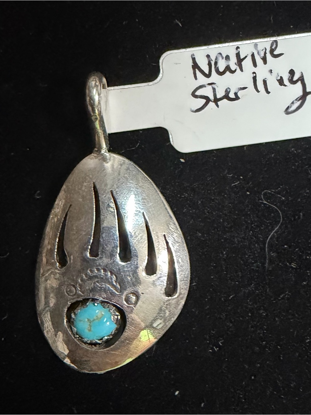 Ervin Begay Navajo Sterling Silver Turquoise Bear Paw Pendant – Signed